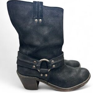 Frye Black Suede Harness Boots Sz 10 – Mid Calf Western Moto